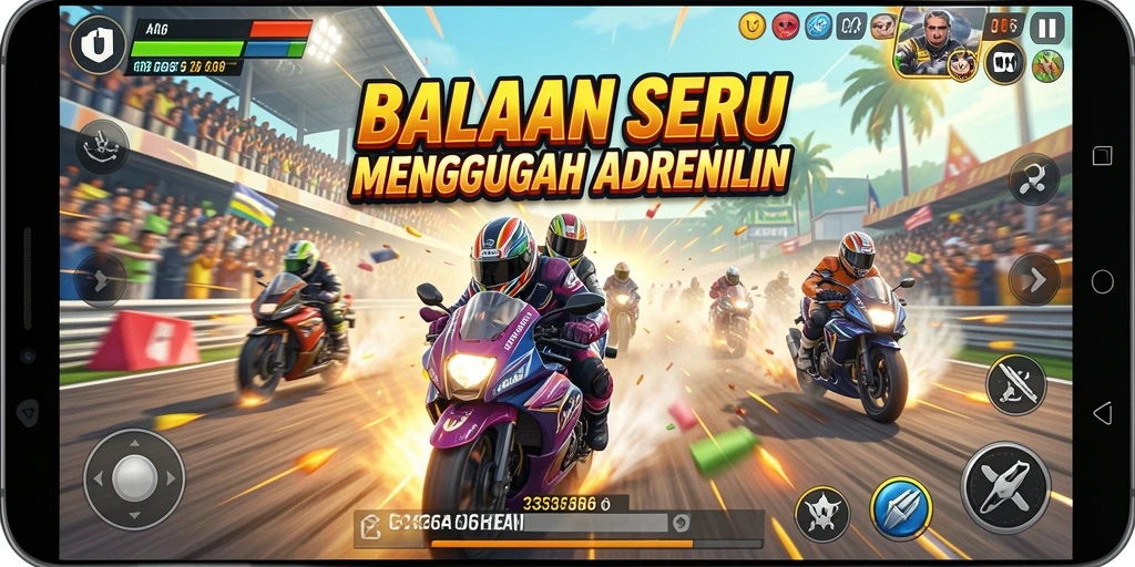 Gameplay balap spektakuler yang menegangkan dan bersemangat.
