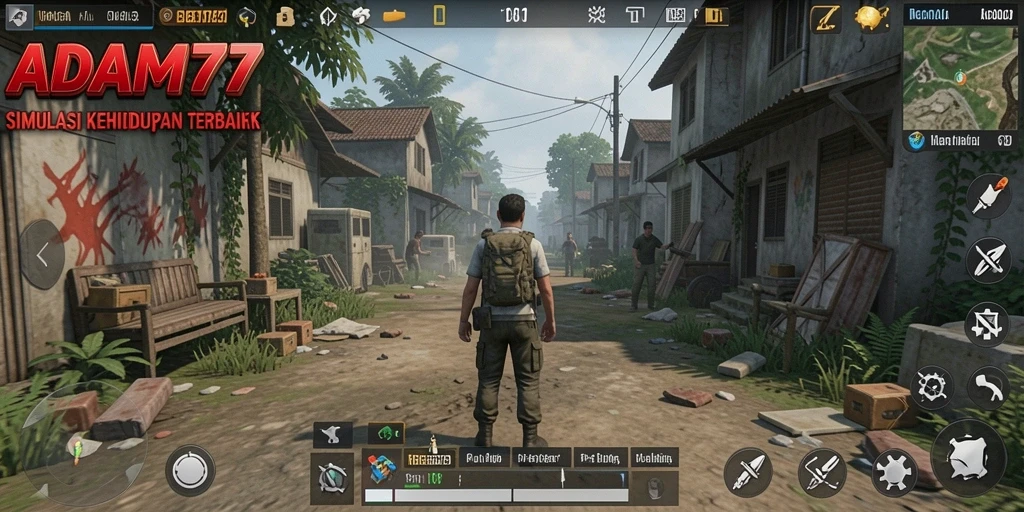 Tangkapan layar gameplay ADAM77 yang menunjukkan interaksi karakter.