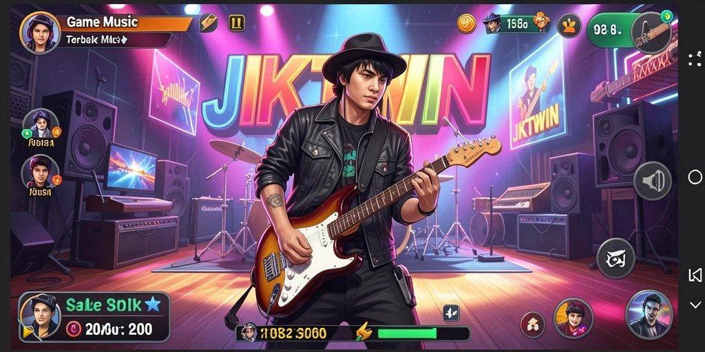 Tampilan gameplay JKTWIN dengan berbagai lagu dan mode permainan.