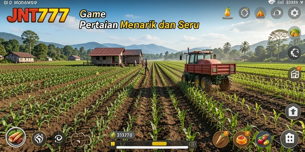 Tangkapan layar gameplay JNT777 menampilkan aktivitas bertani yang menyenangkan.